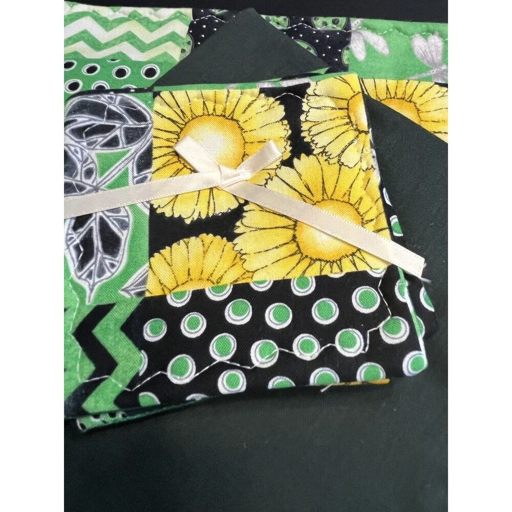 12pc Quilted Yellow Flowers Dragonfly Placemats Napkins Coasters Amish Made New